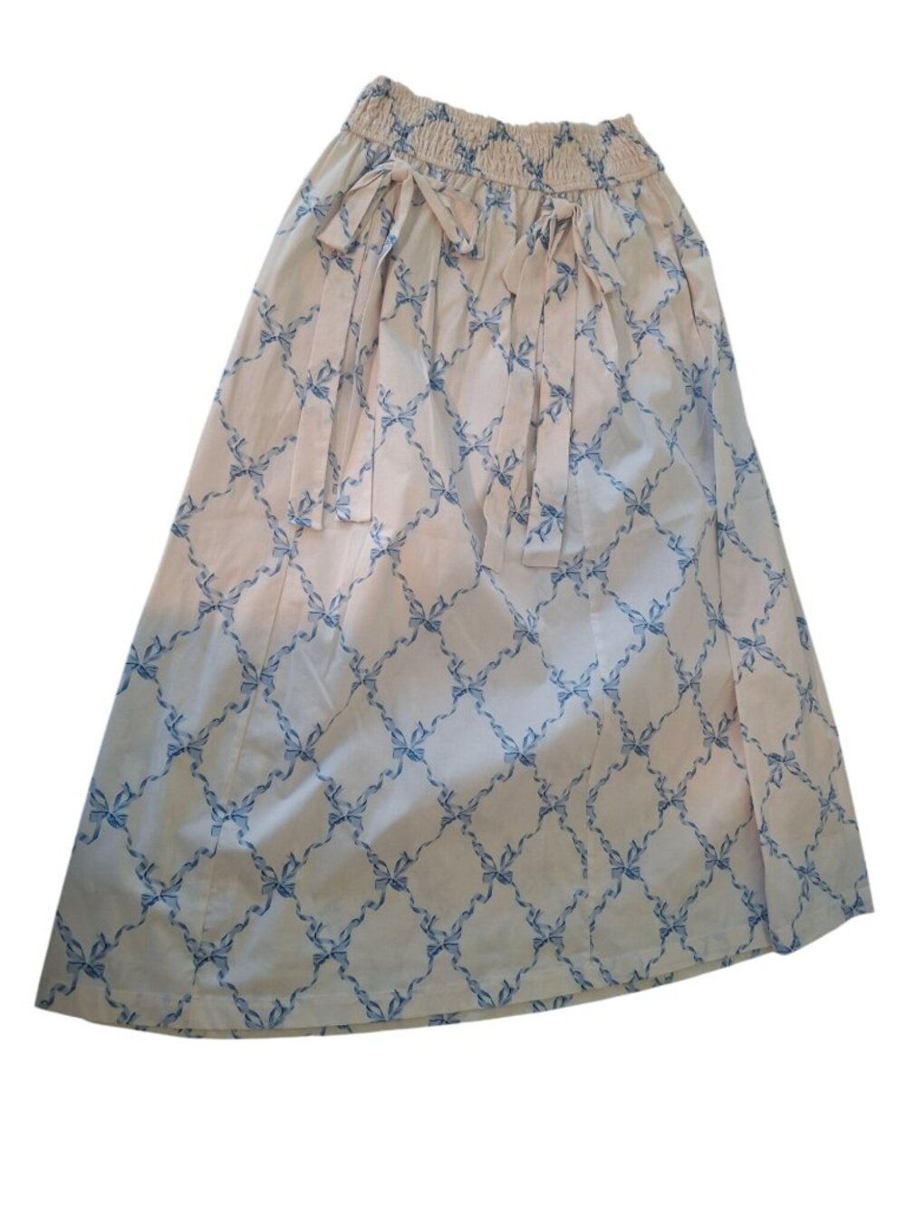Francescas Womens S Blue Bow Print Midi Skirt Cotton Coquette Preppy Coastal